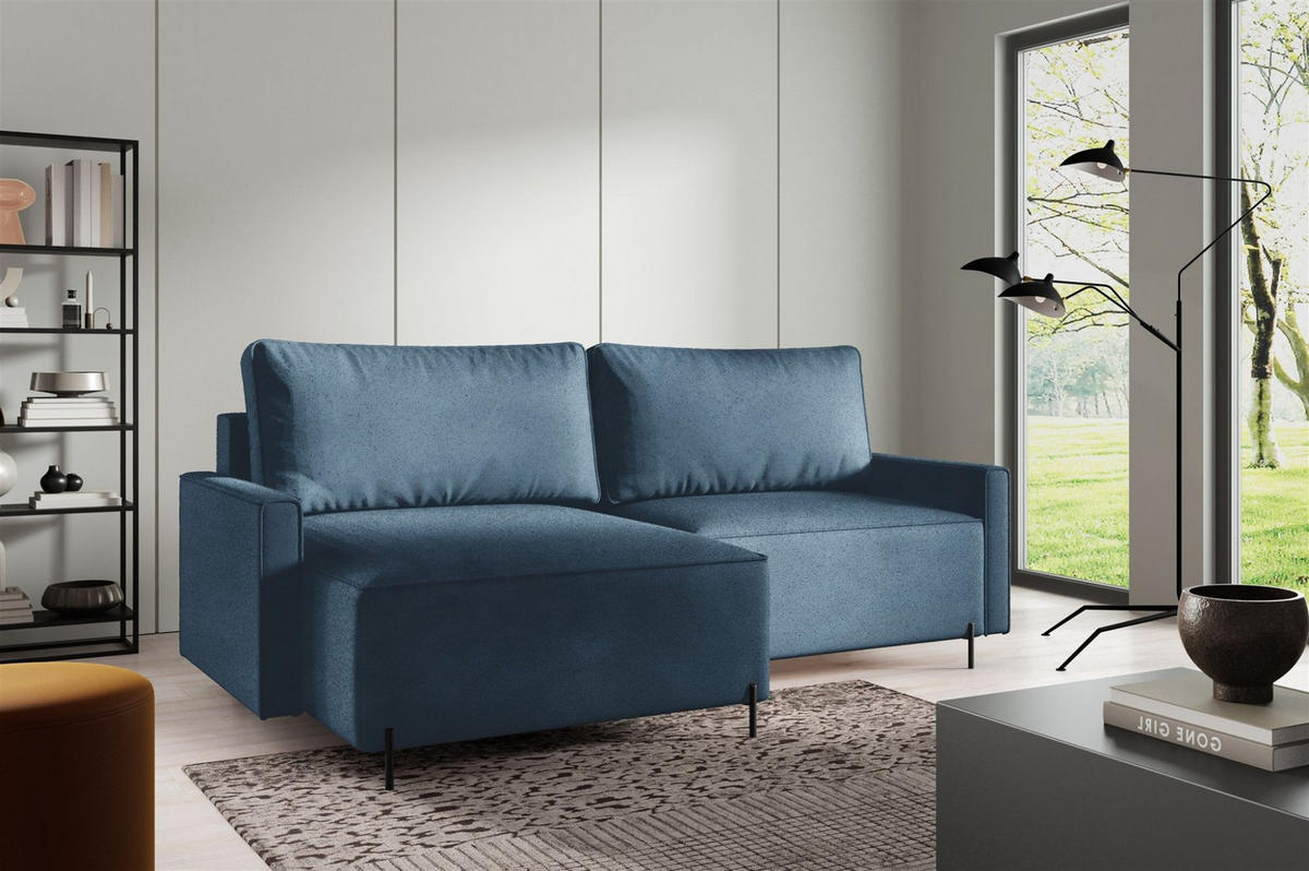 ECKSOFA Braga Mit Schlaffunktion - Blau, Holzwerkstoff/Textil (229/148cm) - Fun Möbel