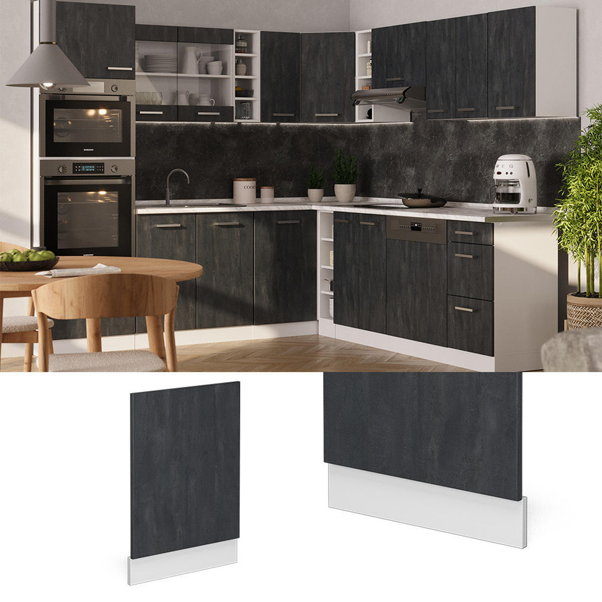 FRONTBLENDE R-Line Schwarz Beton 45 cm AP Marmor - Schwarz/Weiß, Holzwerkstoff (45/57.2/1.6cm) - Vicco