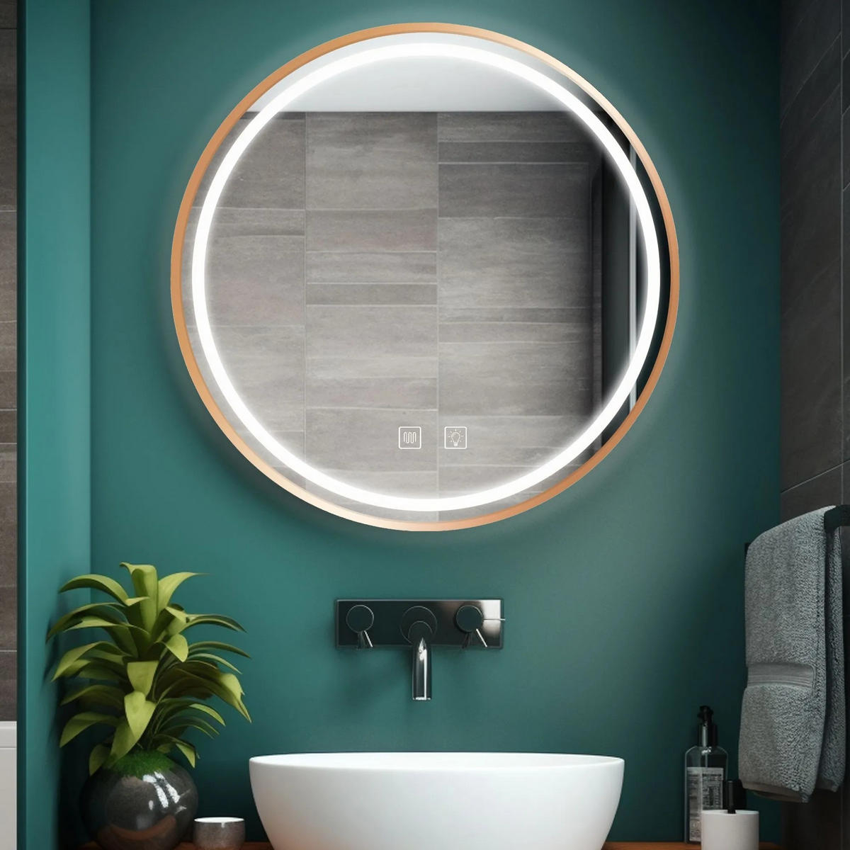 SPIEGEL Rea Led 50cm Mmj Brush Copper - Kupferfarben, Glas (50/50/50cm) - REA