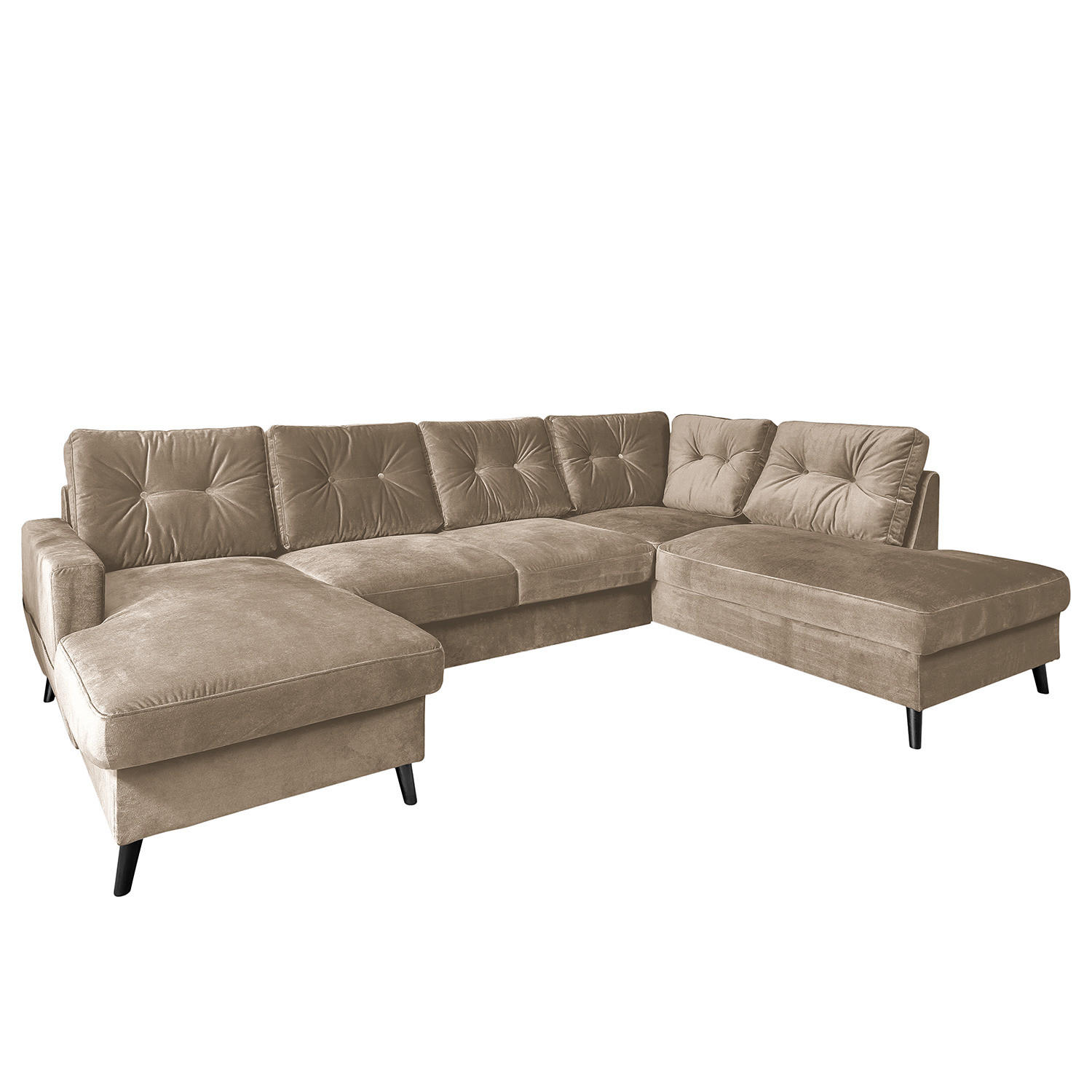 WOHNLANDSCHAFT mit Longchair - Schwarz/Cappuccino, Textil (297/90/200cm) - home24