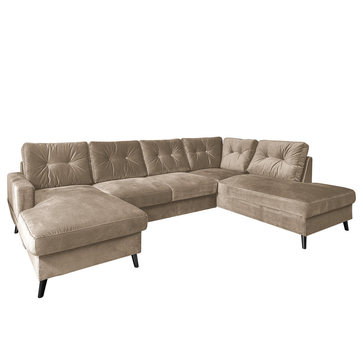 WOHNLANDSCHAFT mit Longchair - Schwarz/Cappuccino, Textil (297/90/200cm) - home24