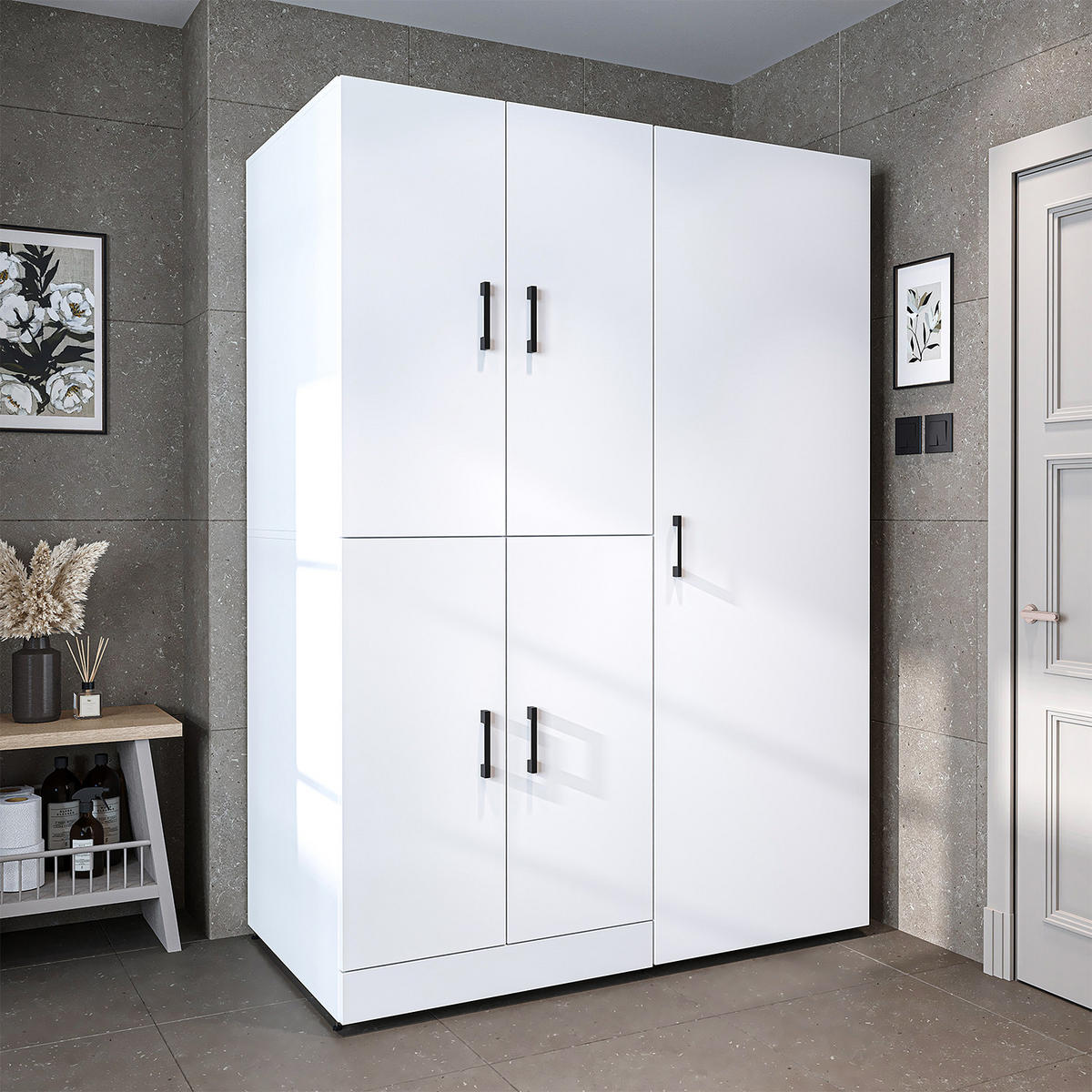 WASCHMASCHINENSCHRANK DORA-I 130cm Breit, 186cm Hoch - Weiß, Holzwerkstoff (130/186/73.8cm)