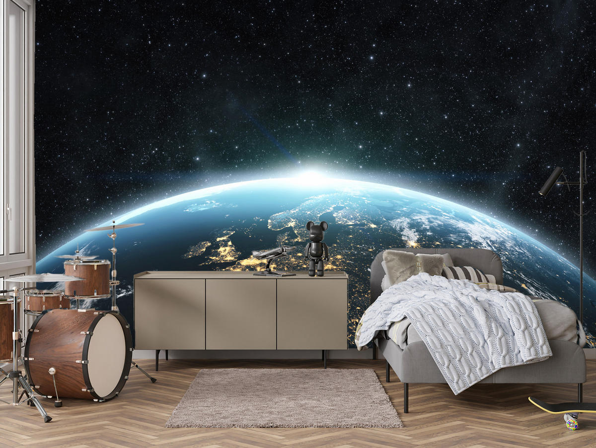 FOTOTAPETE für Wohnzimmer Erde Aus Dem Kosmos Planet 300x210 - Blau/Gelb, Papier (300/210cm) - Muralo