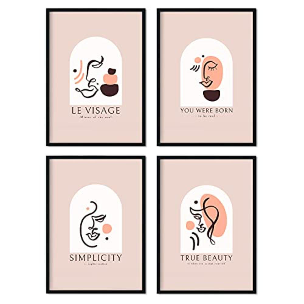 POSTER Set mit 4 abstrakten Kunstblätter Set 2 warmen Erdtönen A3 Schwarzer Rahmen - Schwarz, Papier (29.7/3cm) - Nacnic