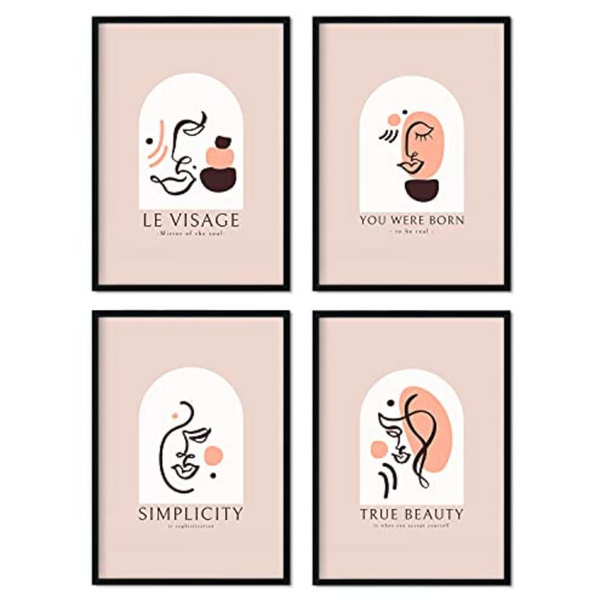 POSTER Set mit 4 abstrakten Kunstblätter Set 2 warmen Erdtönen A3 Schwarzer Rahmen - Schwarz, Papier (29.7/3cm) - Nacnic