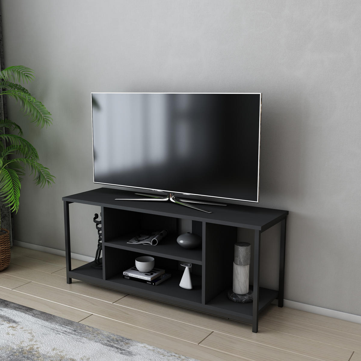 TV-ELEMENT Rinaldo Schwarz-Anthrazit - Anthrazit/Schwarz, Holzwerkstoff (120/51/35cm) - Decorotika