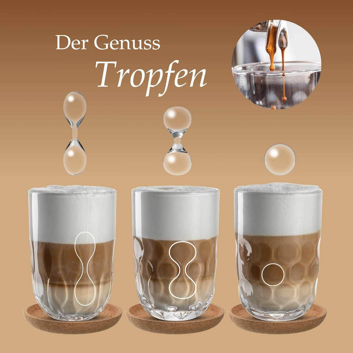 LATTE MACCHIATO GLÄSER (3) Gocce transparent 390 ml 6er Set - Transparent, Glas (0.39L) - Leonardo Living