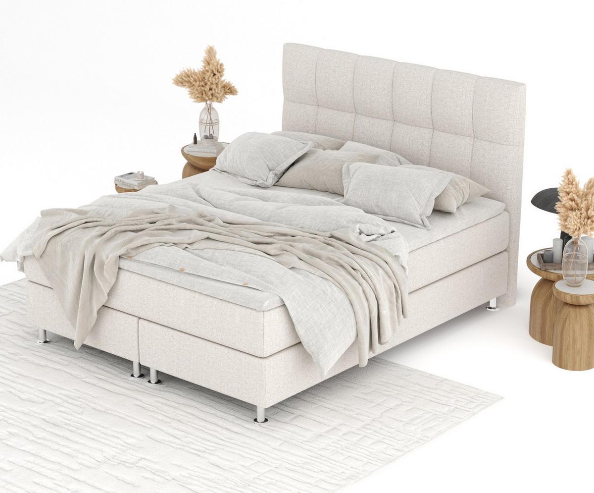BOXSPRINGBETT Elisio Hellbeige 160/200 cm mit Latex-Topper - Beige/Silberfarben, Holz/Holzwerkstoff (160/200cm) - Maison de Reve