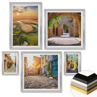 WANDBILDER 5er Set - 50x50 cm & 20x30 cm & 40x60 cm Silberner Rahmen - Sommerlandschaften im Boho-Stil - Silberfarben, Kunststoff (40/60cm) - ArtPrintCave