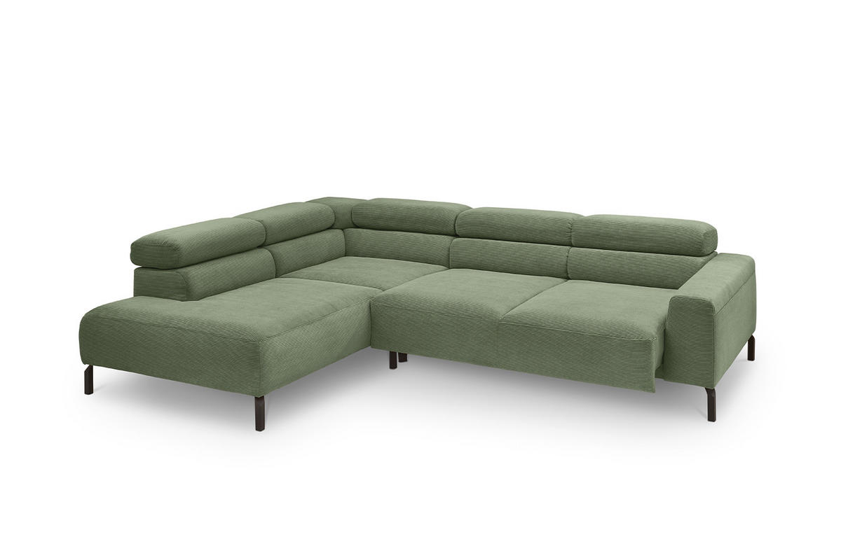 ECKSOFA MIT MOTORISCHEM SITZVORZUG DELIA Grün Cord - Schwarz/Grün, Textil/Metall (276/219cm) - KAWOLA