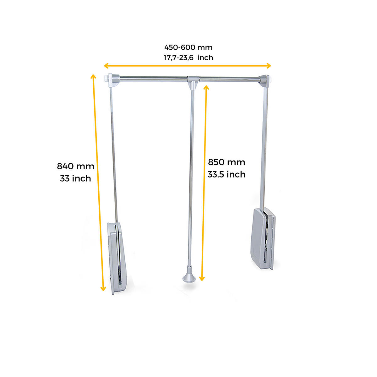 KLEIDERLIFT für Garderoben Hang, 450 - 600, Verchromt, Stahl und Kunststoff - Chromfarben, Metall (16/9/86.5cm) - EMUCA