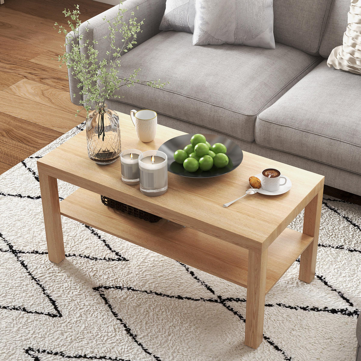 COUCHTISCH DE-15839 2 Ebenen Naturholz - Naturfarben, Holzwerkstoff (90/45/44.5cm) - ComfortXL