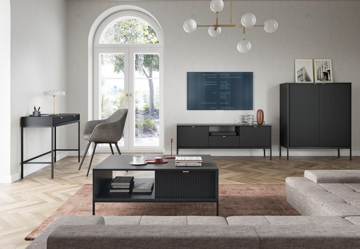 HIGHBOARD Vellore Schwarz 104 cm - Goldfarben/Schwarz, Holzwerkstoff/Metall (104/125/39cm) - Selsey