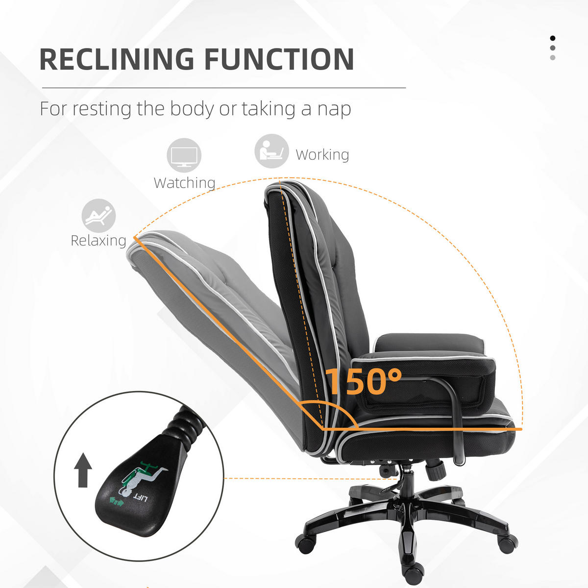 ERGONOMISCHER Bürostuhl, Schwarz - Schwarz, Leder (80/124/76cm) - Vinsetto