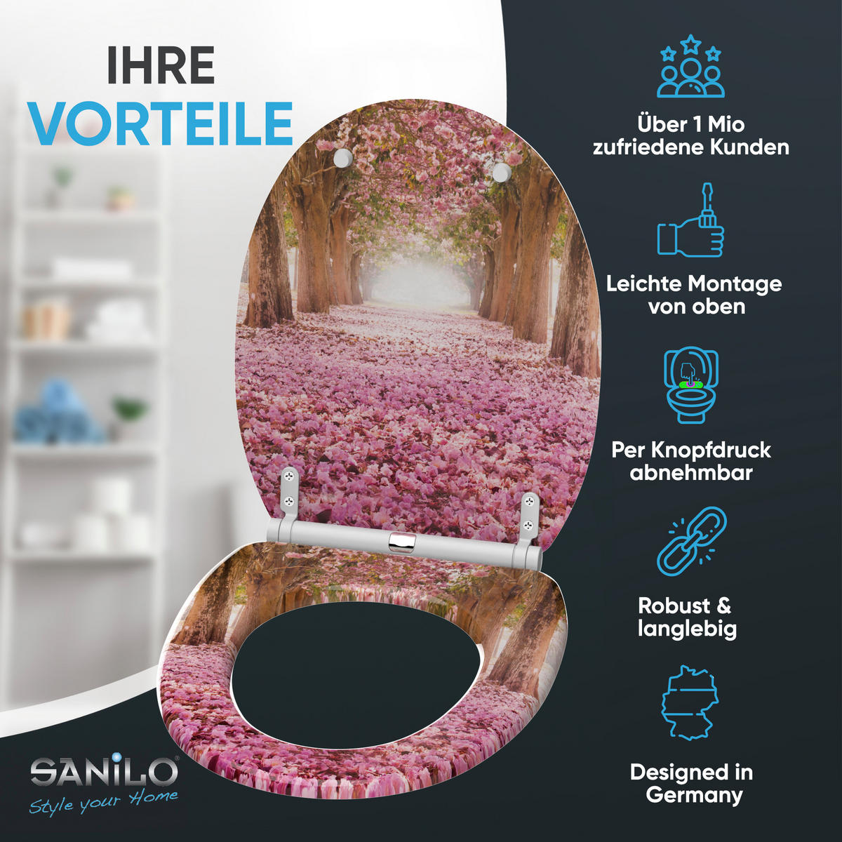 WC-SITZ mit Absenkautomatik & Top Fix Romantik - Pink, Holzwerkstoff (37.7/5.5/48cm) - Sanilo