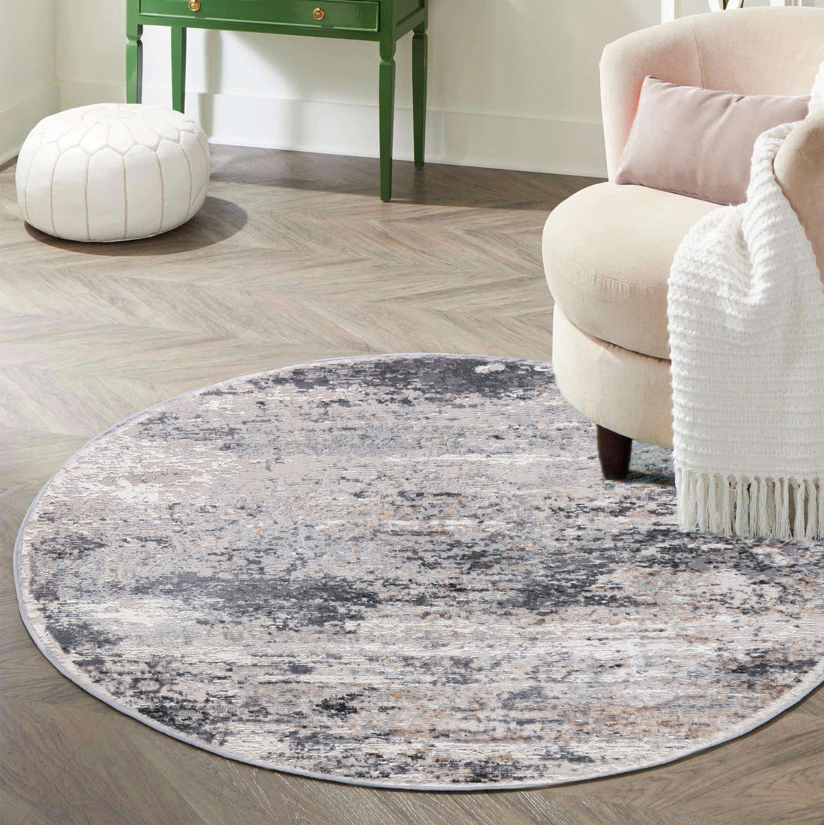 TEPPICH Grau Rund Abstrakt Kurzflor - 200 x 200 cm - Beige/Grau, Textil (200/200cm) - Mazovia