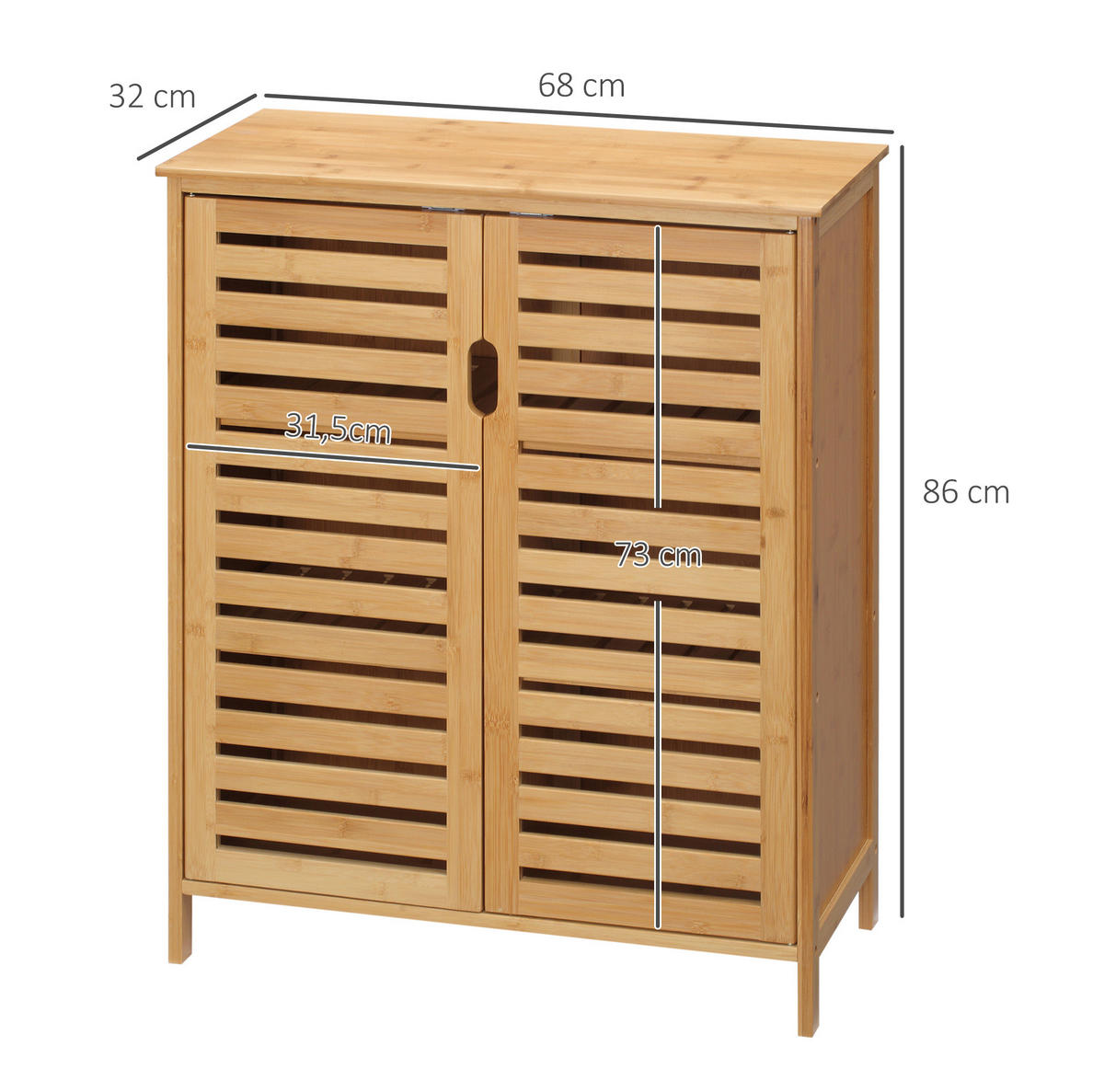 MIDISCHRANK 68/32/86 cm aus Bambus mit 2 Lamellentüren Naturfarben - Naturfarben, Holzwerkstoff (68/86/32cm) - Modenvie