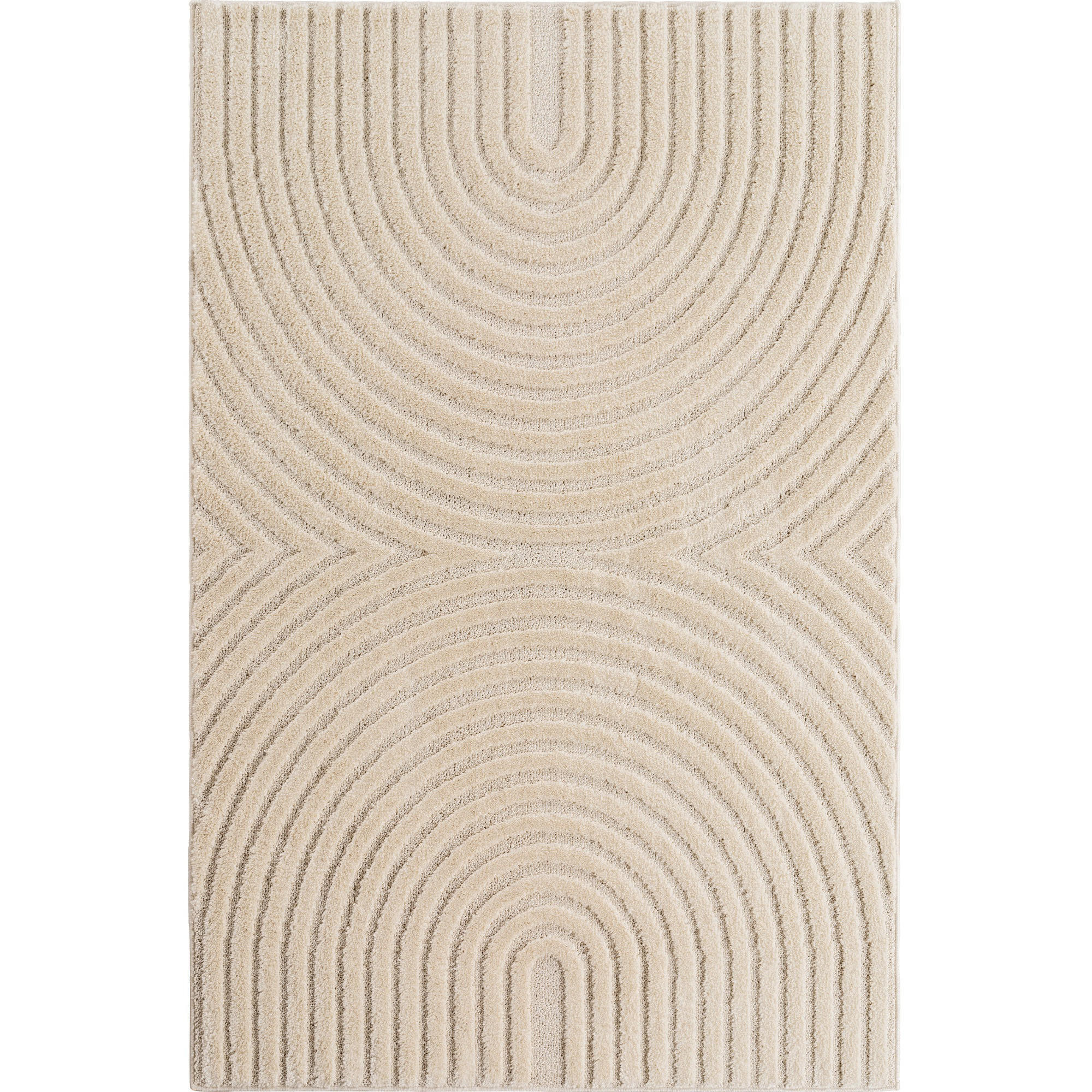 TEPPICH Wohnzimmer Hoch-Tief 3D-Effekt Organische Bögen mit 3D-Effekt OEKO-TEX 3D-Relief Boho Creme 60x110 – RIGI - Creme, Textil (60/110cm) - KADIMA DESIGN