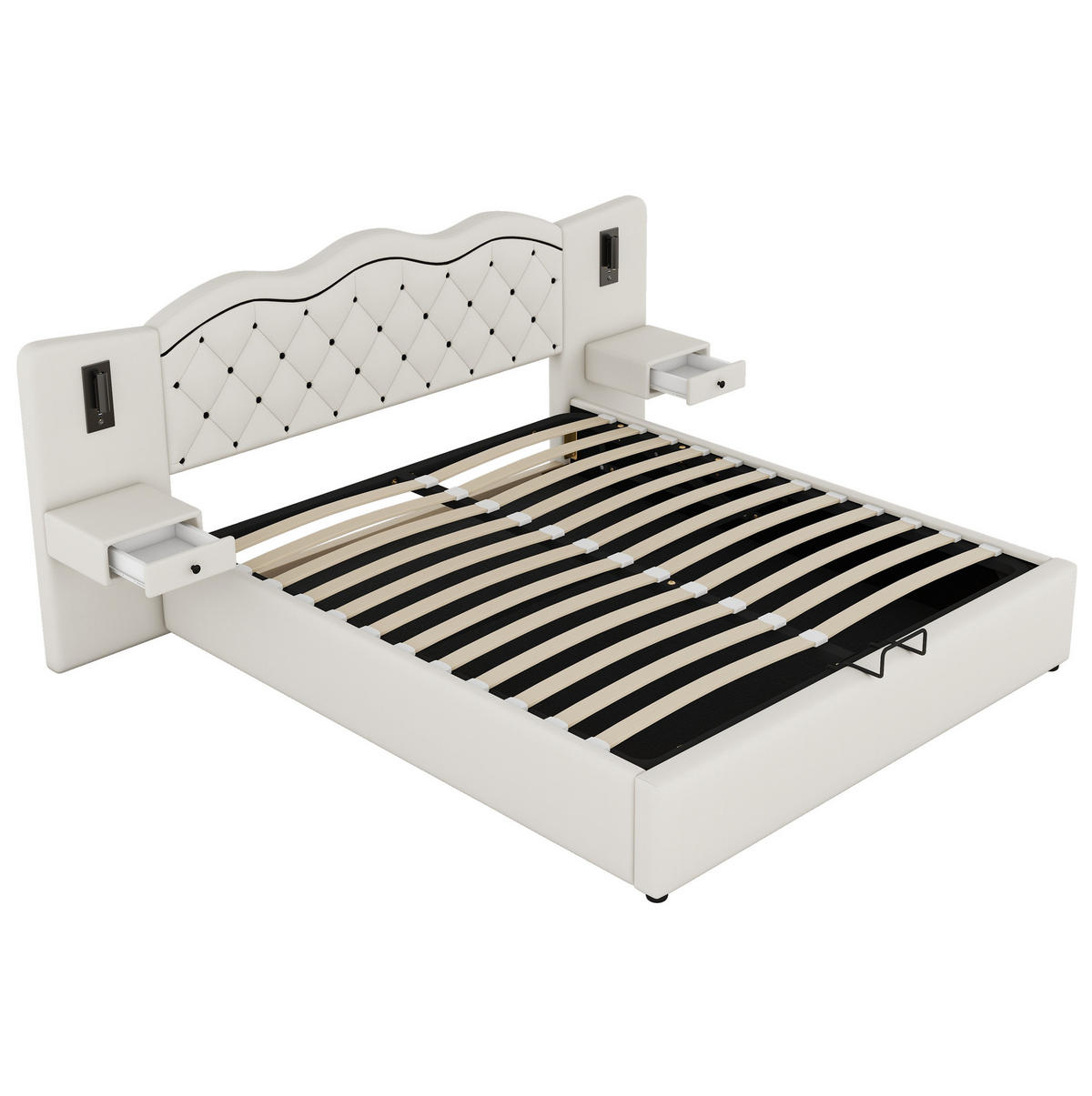 BETT gepolstert mit Stauraum und USB 180x200 cm Beige - Beige, Metall (180/200cm) - Meubliv