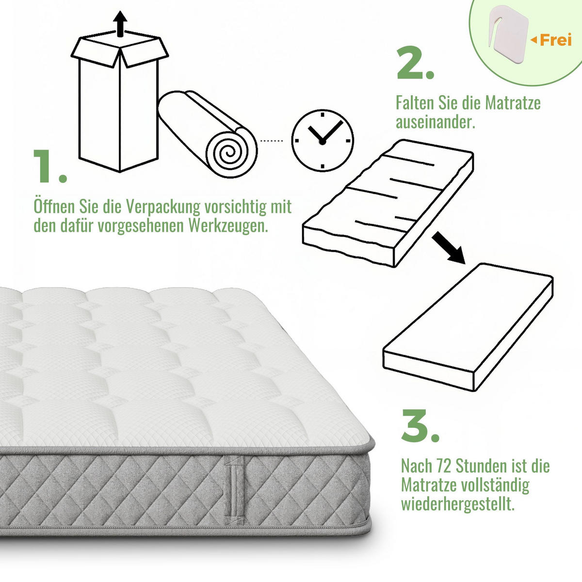KALTSCHAUMMATRATZE Orthopädische Matratze,Mattress mit 7-Zonen-Taschenfederkern - Weiß, Textil