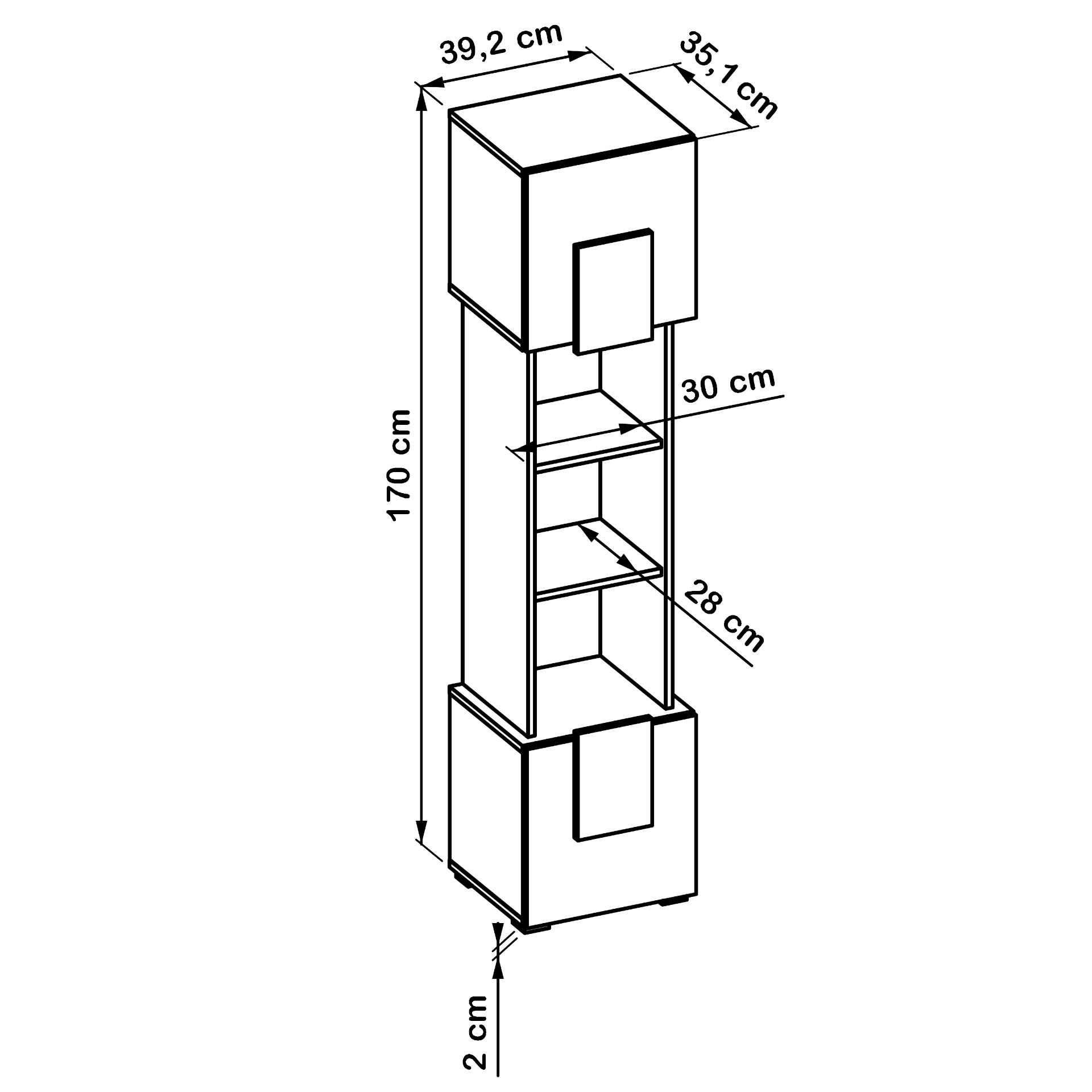 Thumbnail - Komodee Highboard, Weiß, Eiche, Holzwerkstoff, 2 Fächer, Rechteckig, 39x172x35 cm, Wohnzimmer, Wohnwände, Vitrinenschrän...
