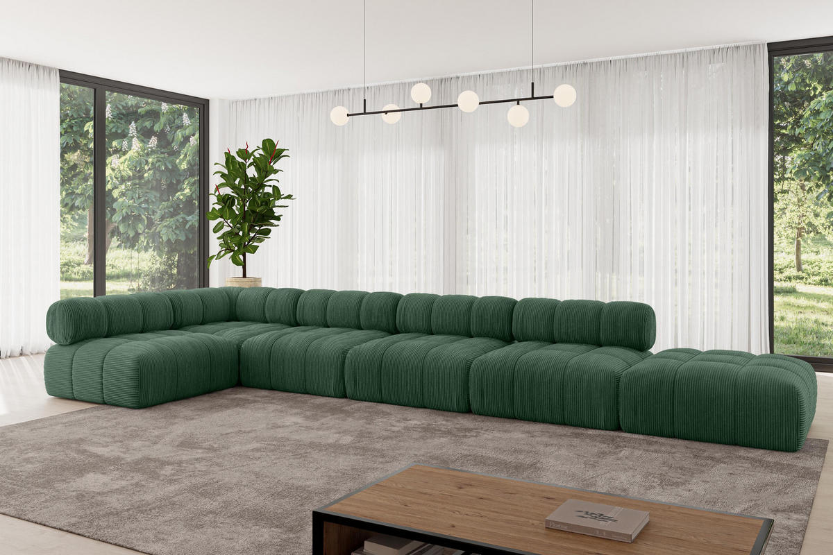 ECKSOFA modulares Sofa Favio-L3 - 475x190x70 cm Grün Cord - Grün, Holzwerkstoff/Textil (475/190cm) - ALTDECOR