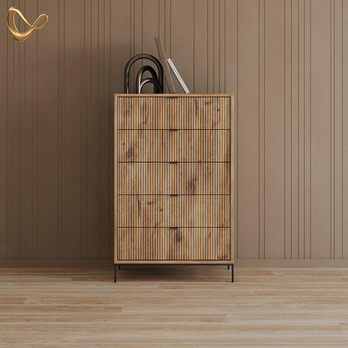 KOMODA Aterno Viking Oak 76 x 120 cm s 5 predali - barve hrasta, leseni material (76/120/42cm) - Livinity®