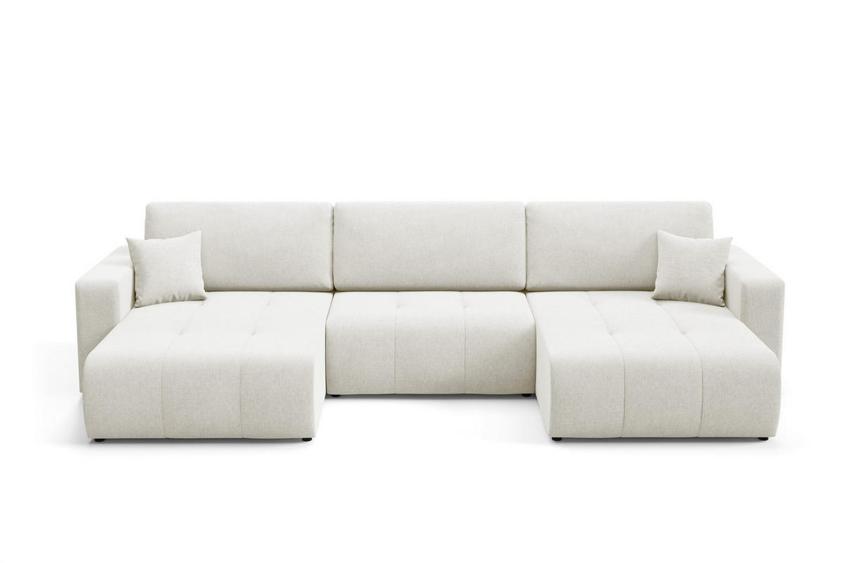 WOHNLANDSCHAFT Augusto - Creme, Holzwerkstoff/Textil (344/82/149cm) - Fun Möbel