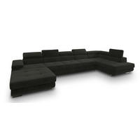 WOHNLANDSCHAFT TORIVA R-S Schwarz Velours-Stoff mit Schlaffunktion - Schwarz, Holz (418/90/202cm) - MASSENO
