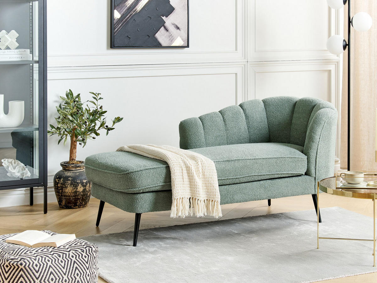 CHAISELONGUE Bouclé grün rechtsseitig Allier - Schwarz/Grün, Textil (150/75/76cm) - Beliani