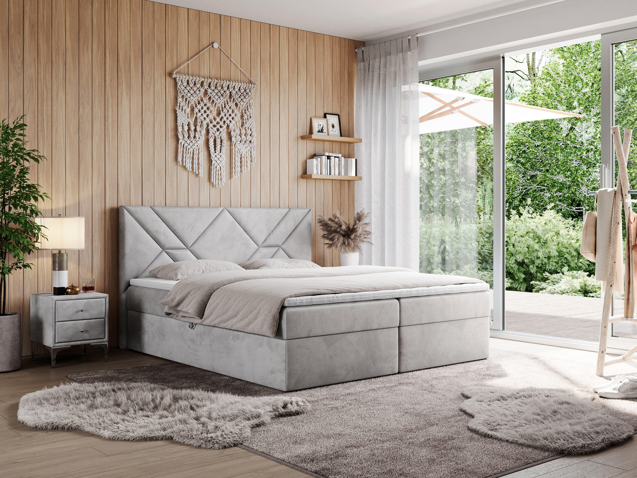 BOXBETT NEOMI 120/200 - Hellgrau Velvet - H3 - Visco - Hellgrau, Holz/Textil (120/200cm)