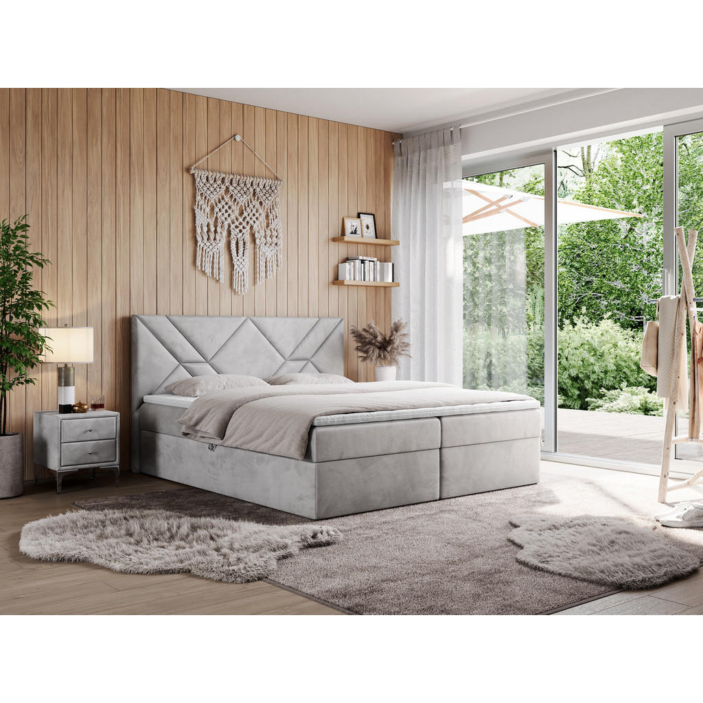 Thumbnail - Boxbett, Hellgrau, Textil, 2-Sitzer, H3, 7-Zonen, Rechteckig, 140x200 cm, Oeko-Tex®, Schlafzimmer, Betten, Boxspringbett...