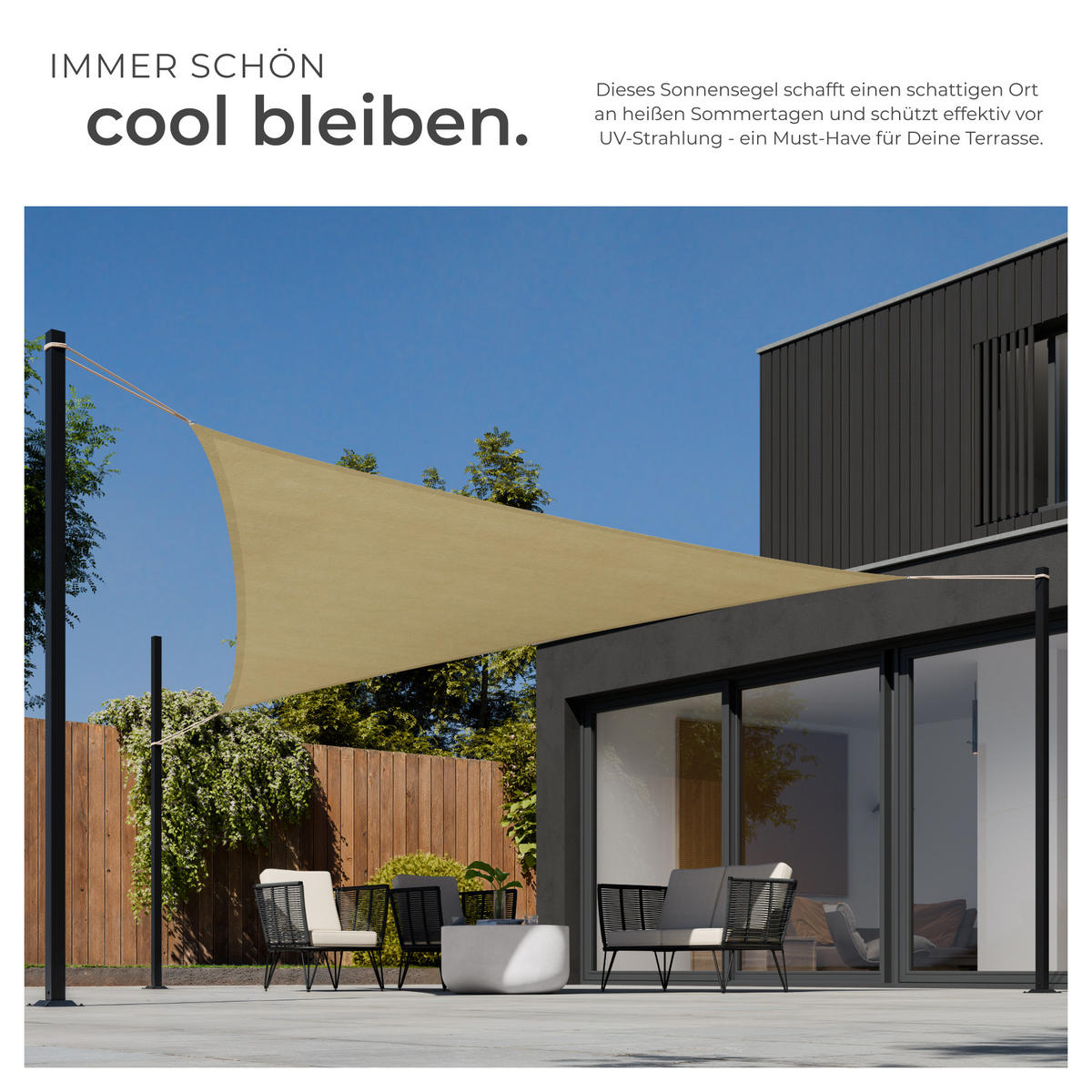 SONNENSEGEL , inklusive Spannseile, beige - Beige, Kunststoff (500/500cm) - tectake
