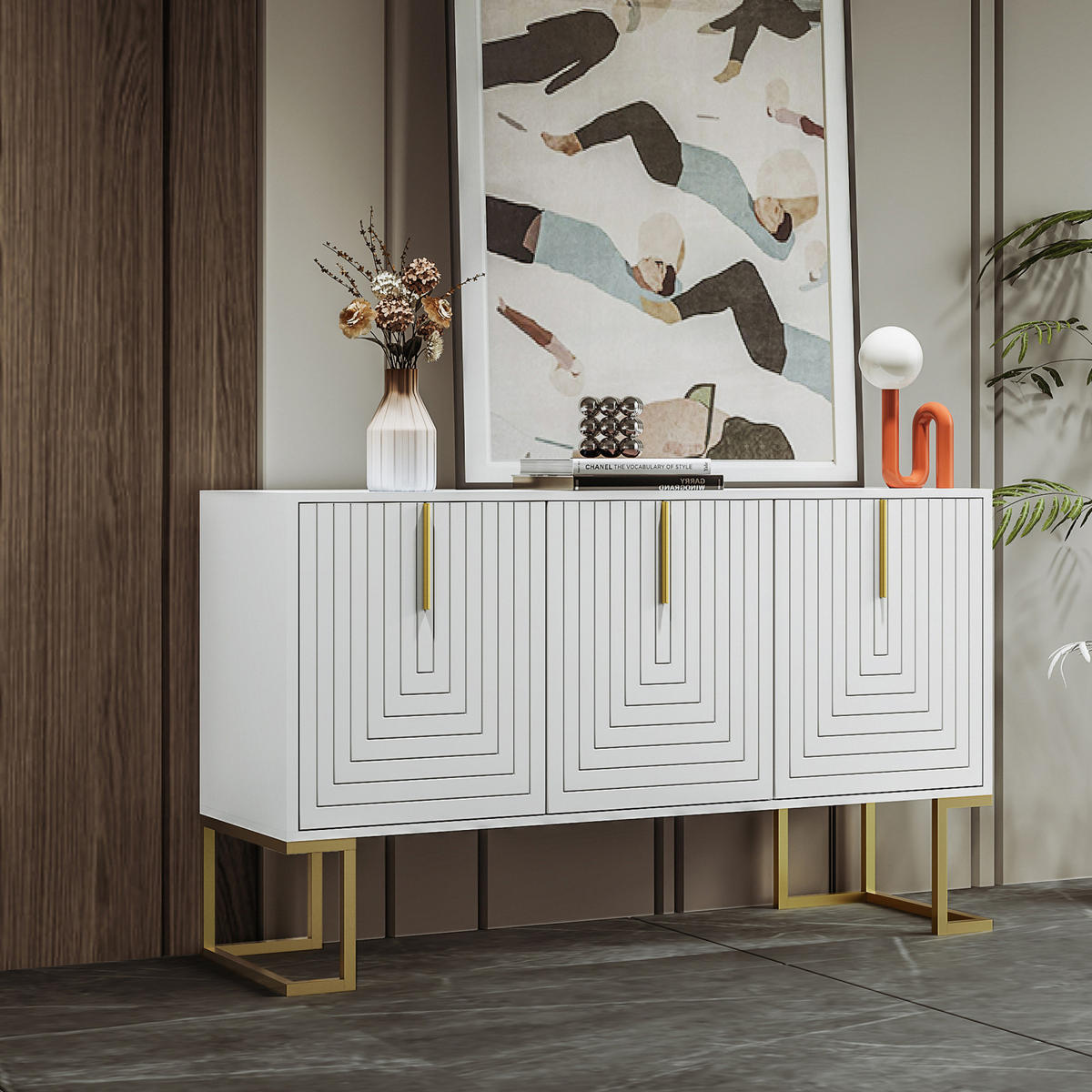 SIDEBOARD 138x40x80 cm, 3 Türen, verstellbare Böden, Weiß - Weiß, Holz (138/80/40cm)