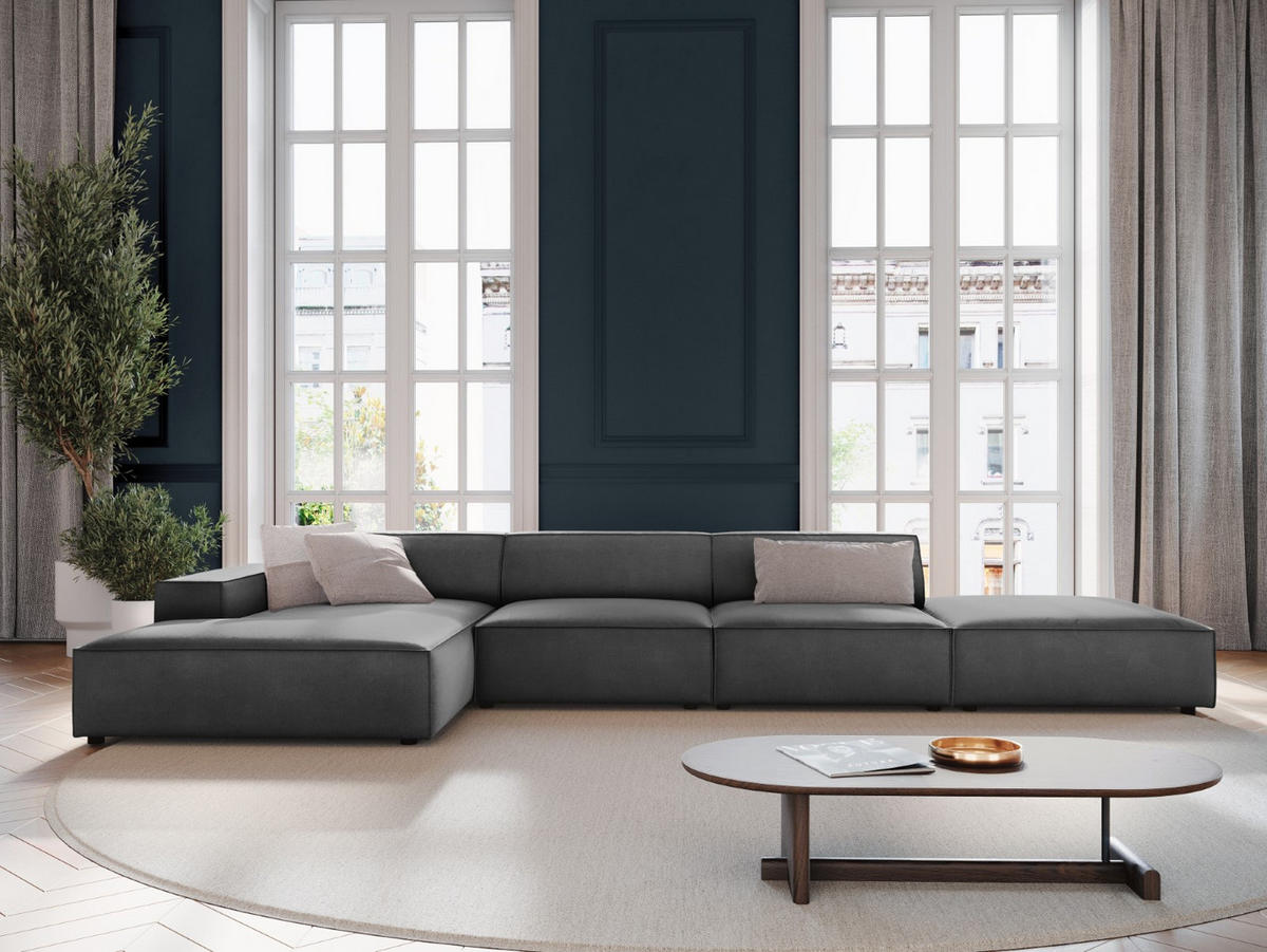 ECKSOFA links Jodie aus Samt grau 5 Sitzplätze - Grau, Textil (166/341cm) - Micadoni