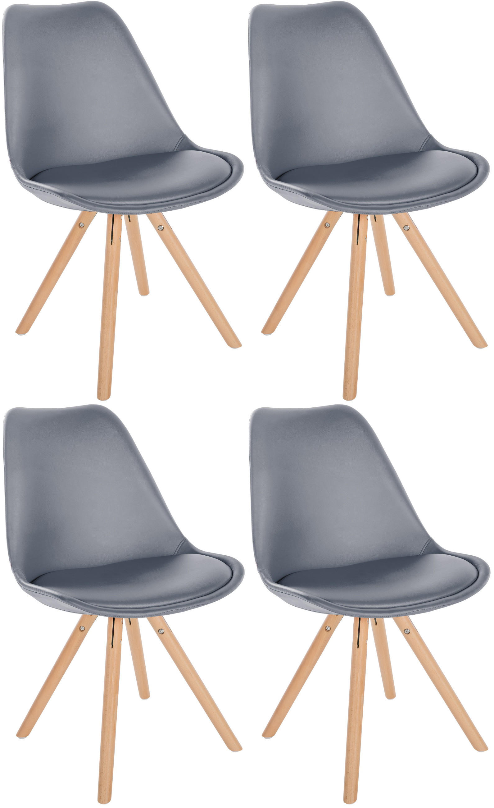 STUHL 4er Set Lederlook grau - Eukalyptusholzfarben/Grau, Holz/Textil (48/81/54cm) - CLP