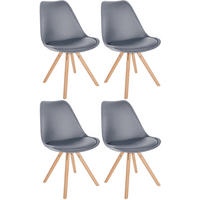STUHL 4er Set Lederlook grau - Eukalyptusholzfarben/Grau, Holz/Textil (48/81/54cm) - CLP