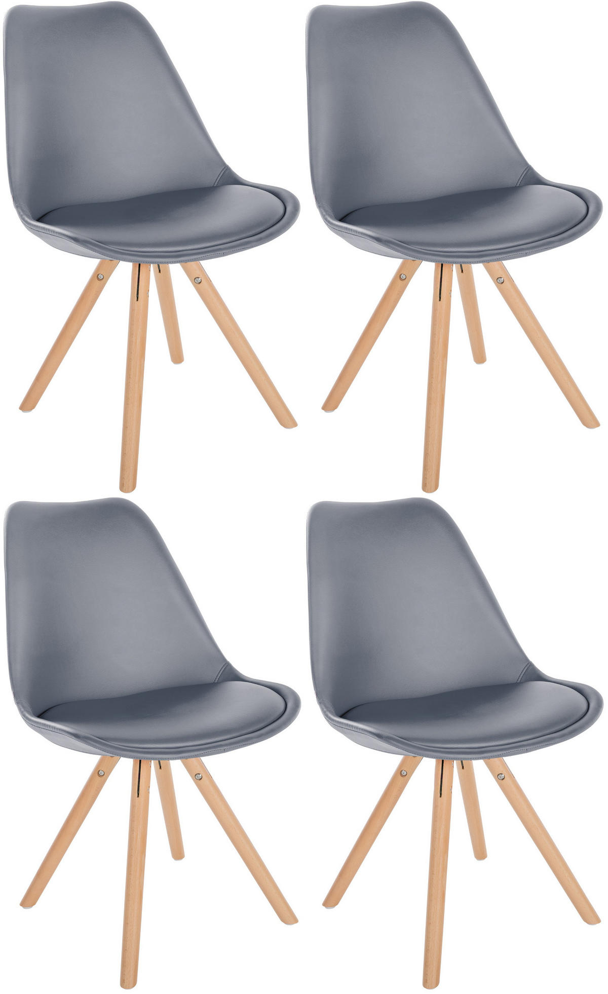 STUHL 4er Set Lederlook grau - Eukalyptusholzfarben/Grau, Holz/Textil (48/81/54cm) - CLP