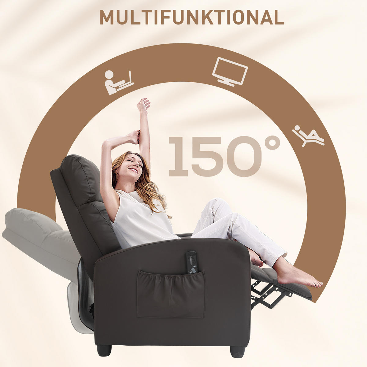MASSAGESESSEL Kunstleder Schaumstoff Braun - Schwarz/Braun, Kunststoff (88/98/68cm) - HOMCOM