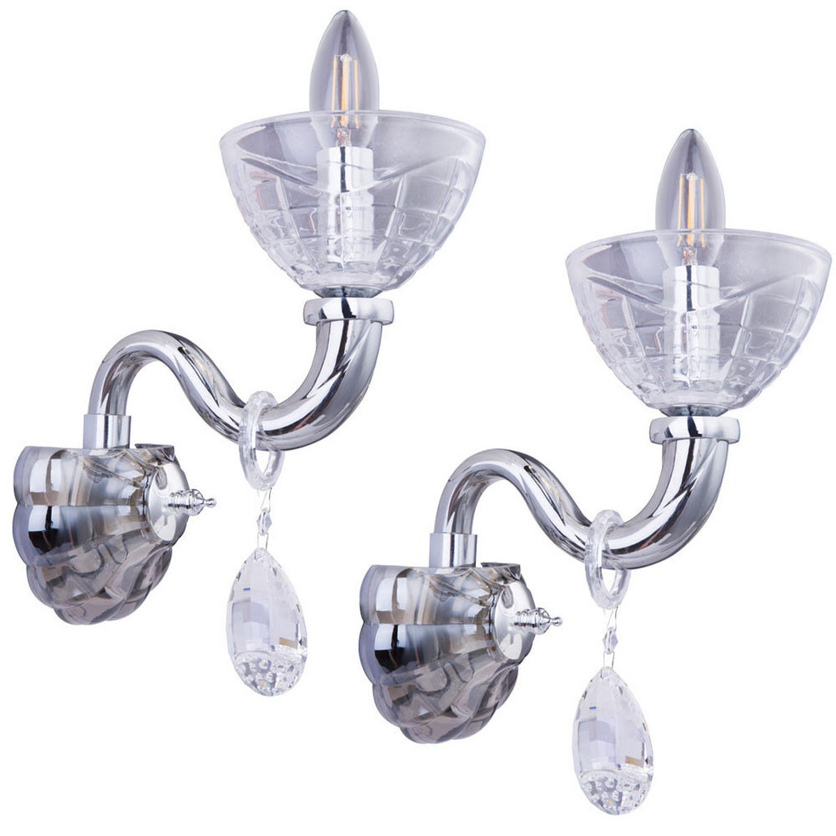WANDLEUCHTE Helen Glas Silber Chrom 2er Set - Silberfarben, Glas (13/37/21.5cm) - Globo Lighting