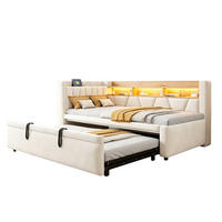TAGESBETT 90x200/90x190 mit LED, USB/Stauraum, 3-in-1 Funktion, Samt, Beige - Beige, Holz (90/200cm) - LVHOM