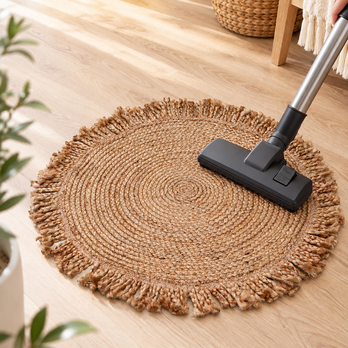 PREPROGA naravna okrogla juta ročno tkana 60 cm - bež, tekstil (60/60cm) - Relaxdays
