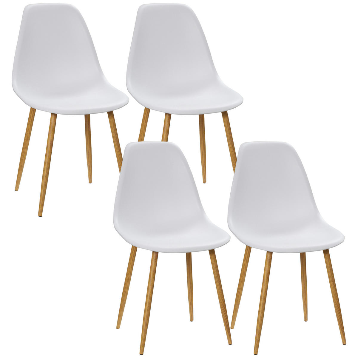 ESSZIMERSTUHL 4er-Set, Metallbeine in Holzoptik, rutschfeste Füße, bis 120 kg, Weiß/Holzdekor - Weiß, Kunststoff (52/85.5/45cm) - HOMCOM