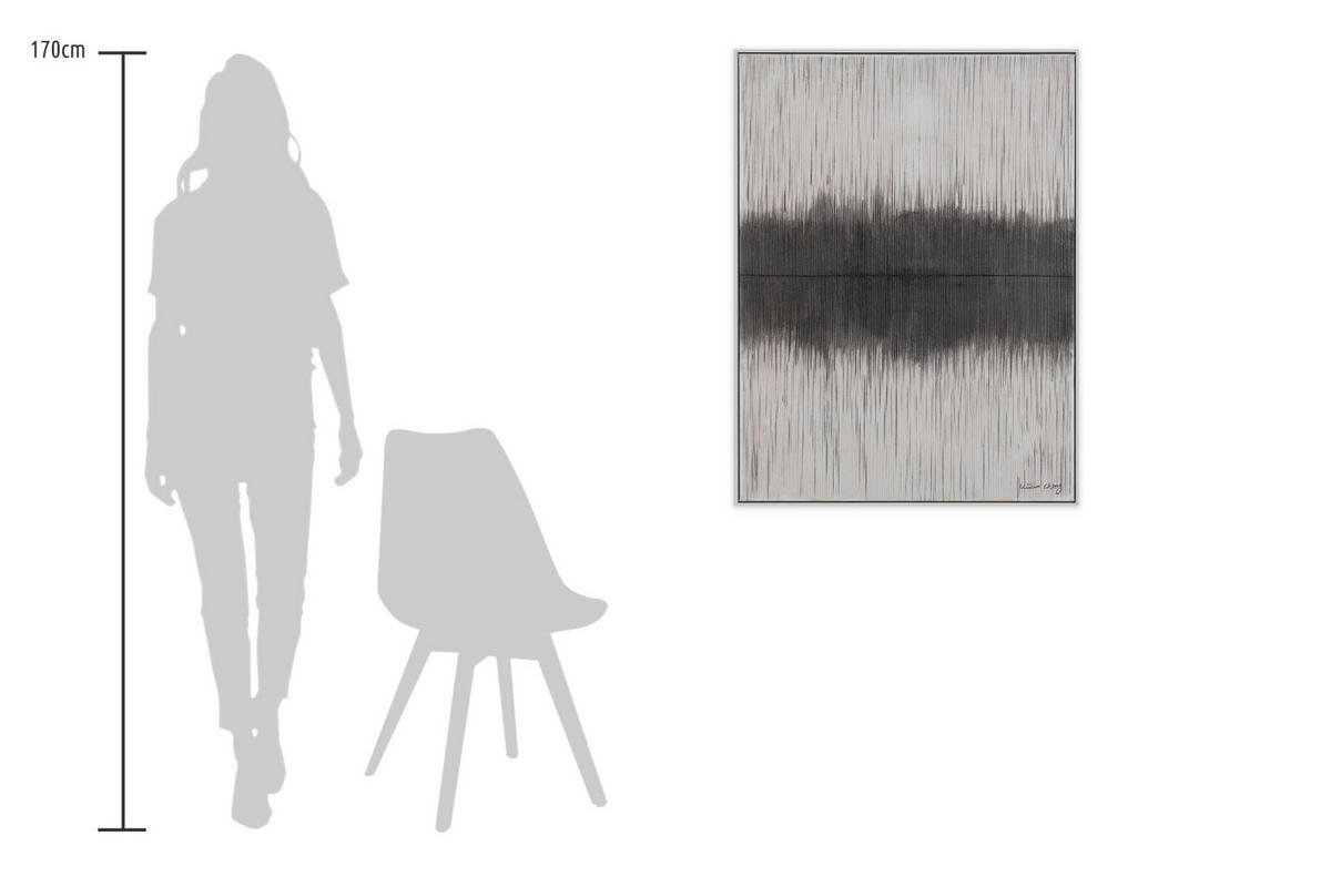RUČNE MAĽOVANÝ AKRYLOVÝ OBRAZ 75/100 cm, sivý, abstraktný geometrický motív - sivá, textil (75/100cm) - KUNSTLOFT