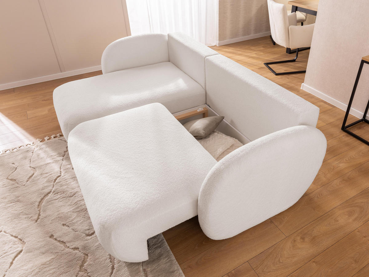 ECKSOFA Candy mit Schlaffunktion Weiß Bouclé-Stoff - Ottomane links - Schwarz/Weiß, Holz/Kunststoff (230/146cm) - S-Style Möbel