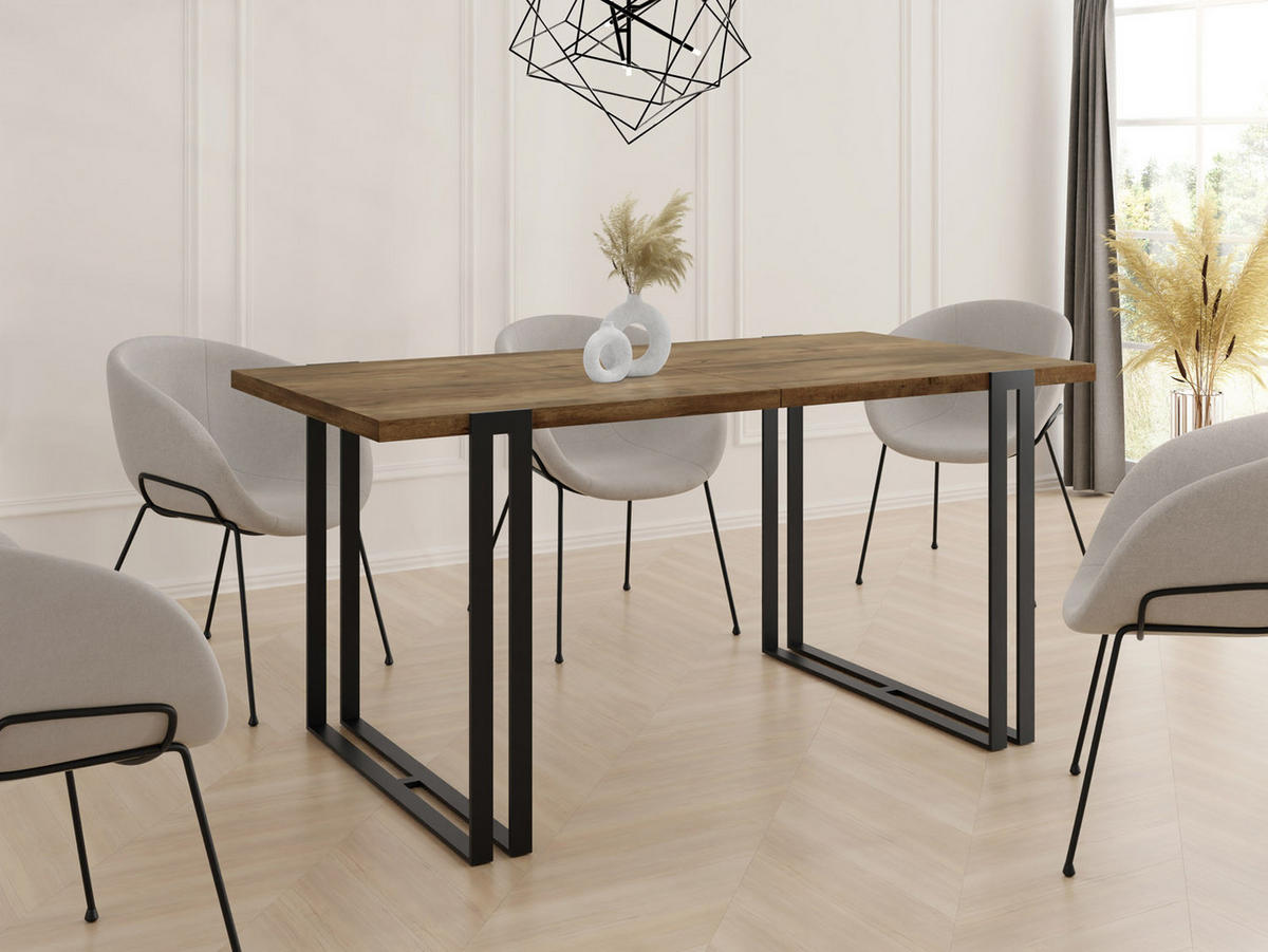 ESSTISCH Marco rechteckig ausziehbar, Lefkas Eiche 120-220/80/76 cm - Alteiche/Schwarz, Holzwerkstoff/Metall (120/80/76cm) - WFL GROUP