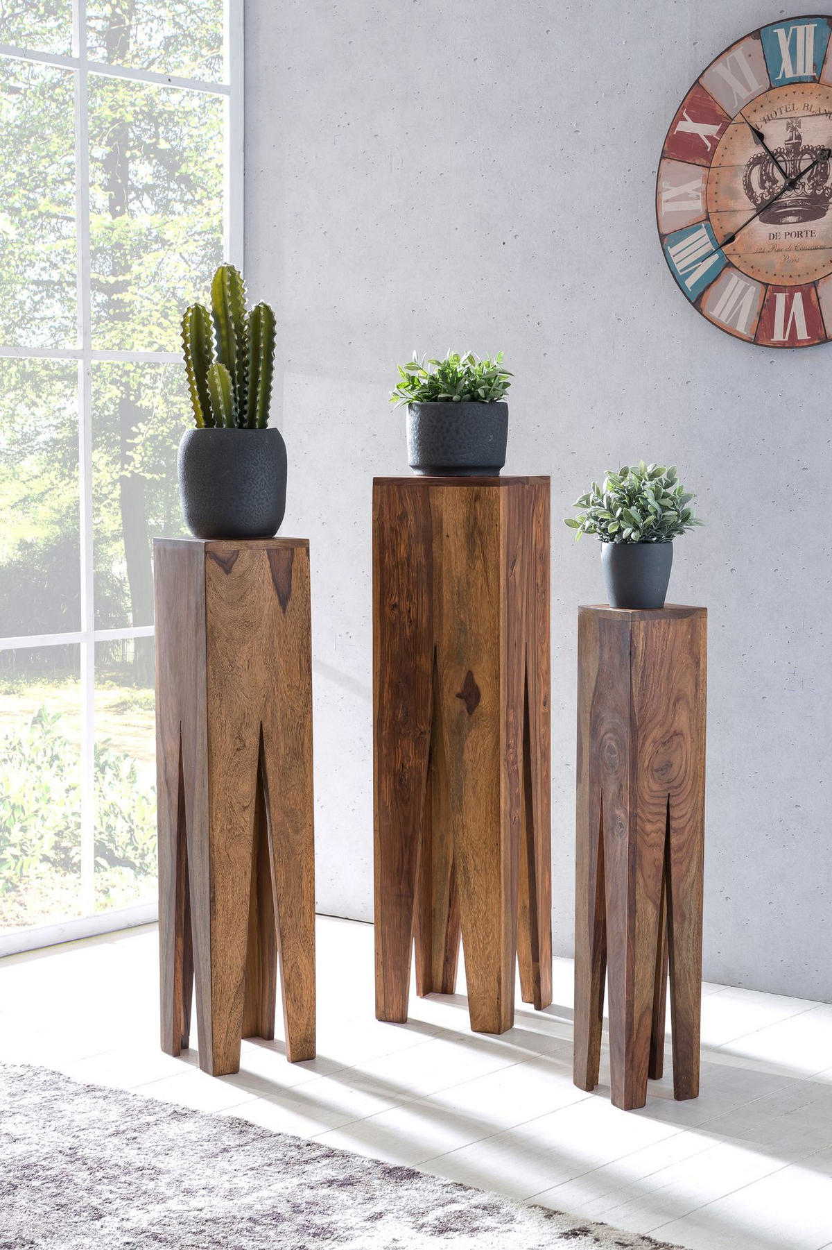 BEISTELLTISCH 3er Set Massivholz Handgefertigt Giraffenbeine, Braun 25x25x100 cm - Braun, Holz (25/25/100cm) - KADIMA DESIGN
