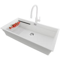 GRANITSPÜLE Praga Slim, 2-er set Weiß 86/47 cm 1 Becken + Küchenarmatur 38/14 cm + Ablauf-Set + Aufrollbare Abtropffläche ab 90er Unterschrank - Chromfarben/Weiß, Kunststoff (86/20/47cm) - Primagran