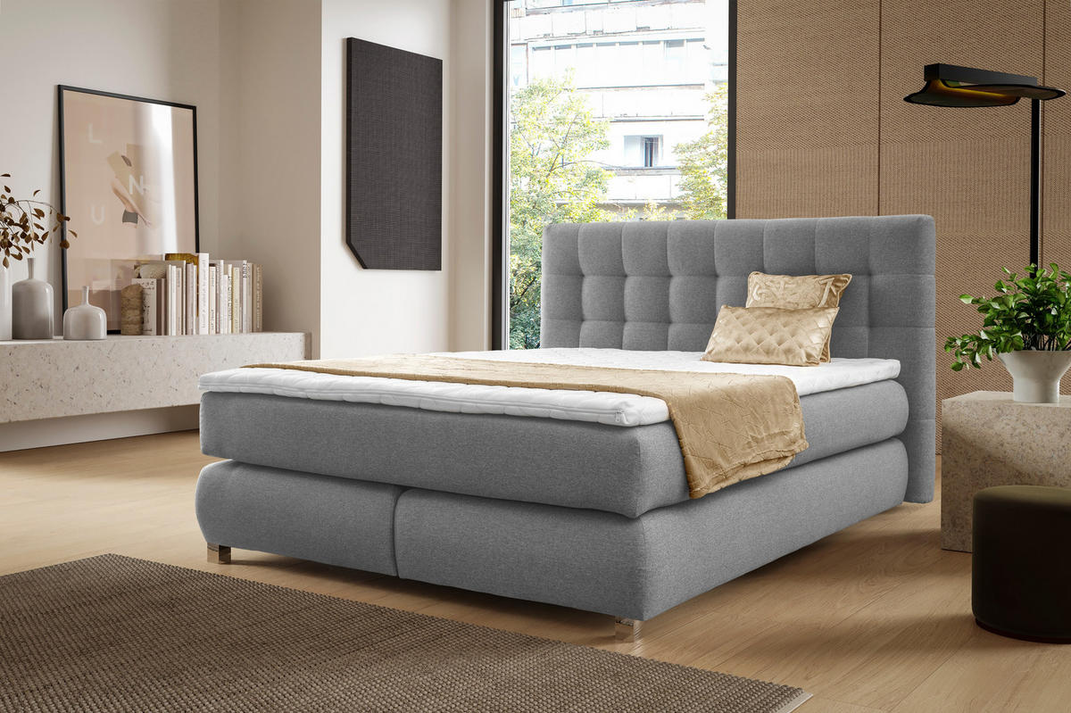 BOXSPRINGBETT Ben mit Pocketmatratze und Bonellmatratze inkl. Topper - Grau, Textil (220/200cm) - AN-Moebel 4u