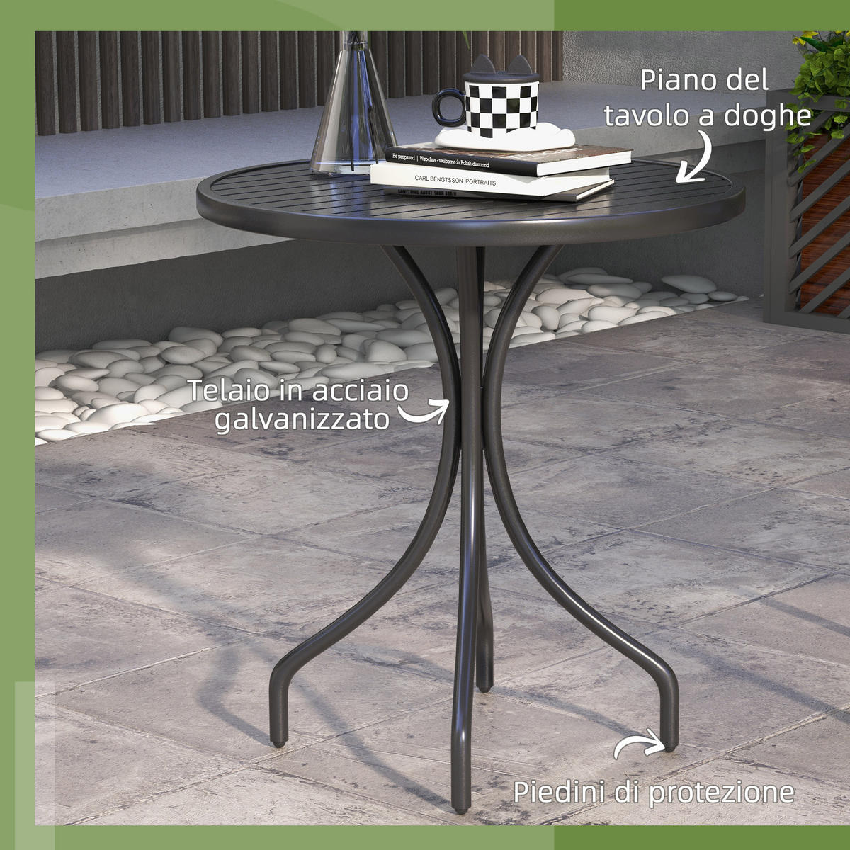 GARTENTISCH,RUND Stahllattenplatte Ø66x71,5cm,schwarz - Schwarz, Metall (66/66/71.5cm) - Vallsero